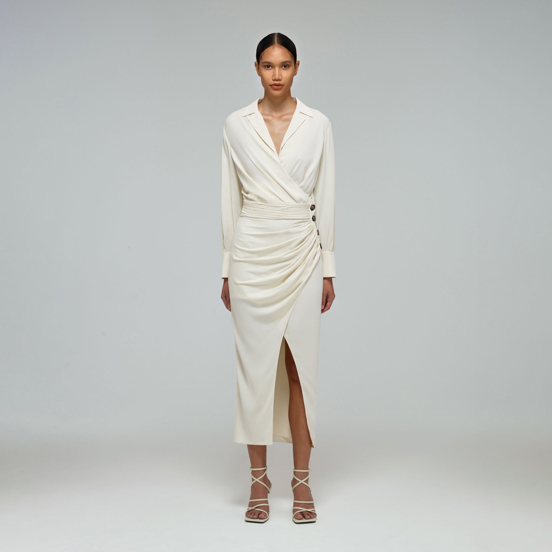 Ivory Wrap Midi Dress | self-portrait